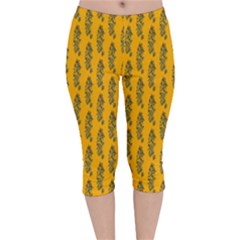 Yellow Lemon Branches Garda Velvet Capri Leggings  by ConteMonfrey