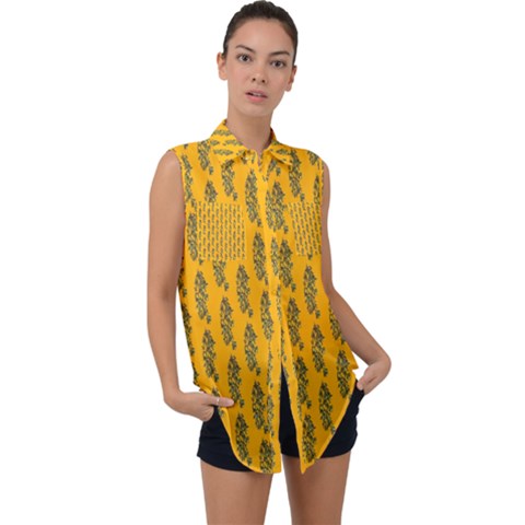 Yellow Lemon Branches Garda Sleeveless Chiffon Button Shirt by ConteMonfrey