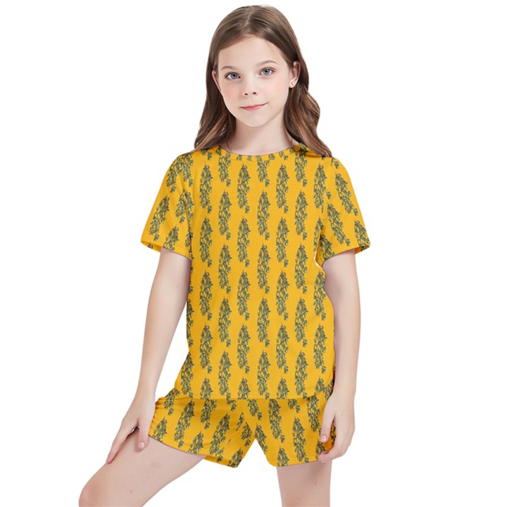 Yellow Lemon Branches Garda Kids  Tee and Sports Shorts Set