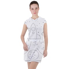 Going To Space - Cute Starship Doodle  Drawstring Hooded Dress by ConteMonfrey