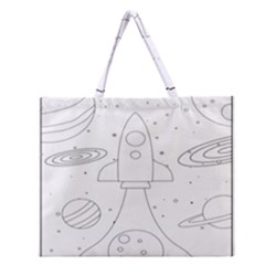 Going To Space - Cute Starship Doodle  Zipper Large Tote Bag by ConteMonfrey