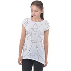 Going To Space - Cute Starship Doodle  Cap Sleeve High Low Top by ConteMonfrey