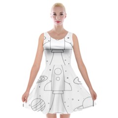 Going To Space - Cute Starship Doodle  Velvet Skater Dress by ConteMonfrey