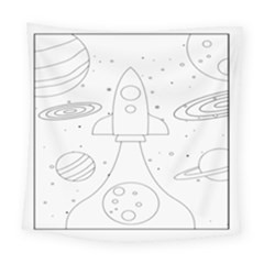 Going To Space - Cute Starship Doodle  Square Tapestry (large)