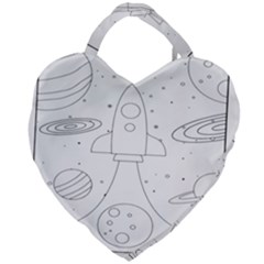 Going To Space - Cute Starship Doodle  Giant Heart Shaped Tote by ConteMonfrey