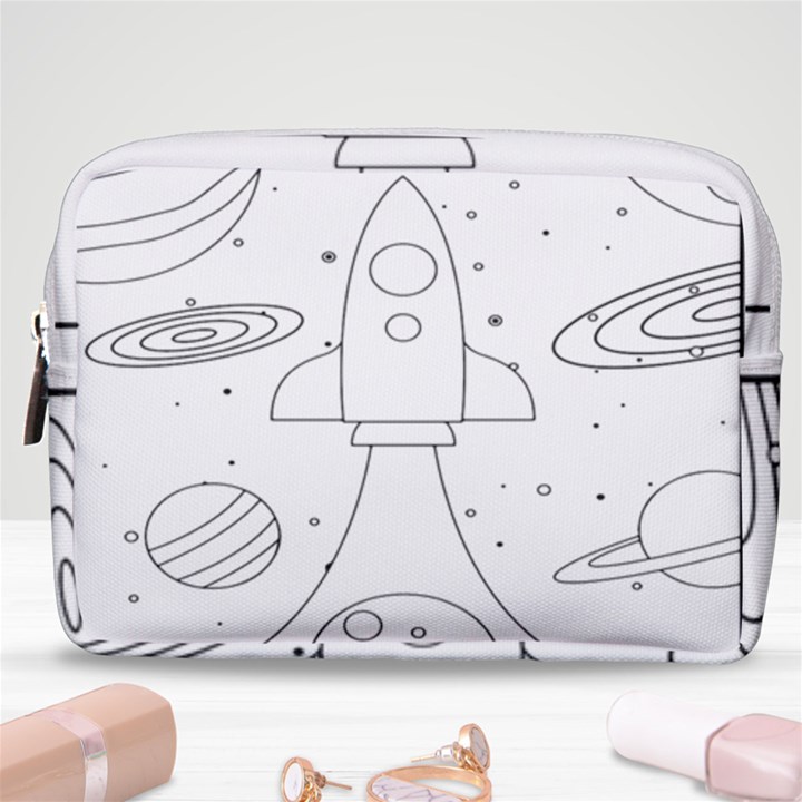 Going To Space - Cute Starship Doodle  Make Up Pouch (Medium)