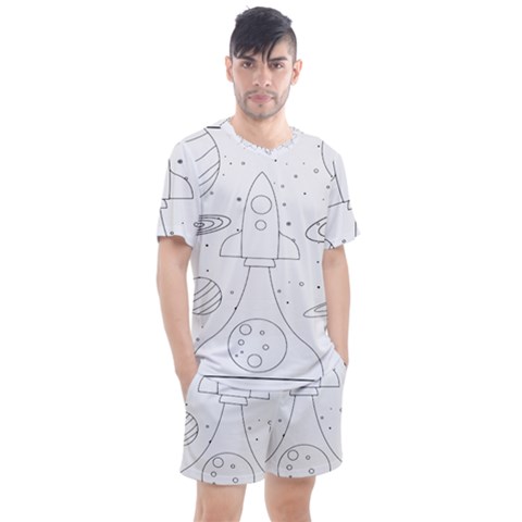 Going To Space - Cute Starship Doodle  Men s Mesh Tee And Shorts Set by ConteMonfrey