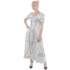 Going To Space - Cute Starship Doodle  Button Up Short Sleeve Maxi Dress by ConteMonfrey