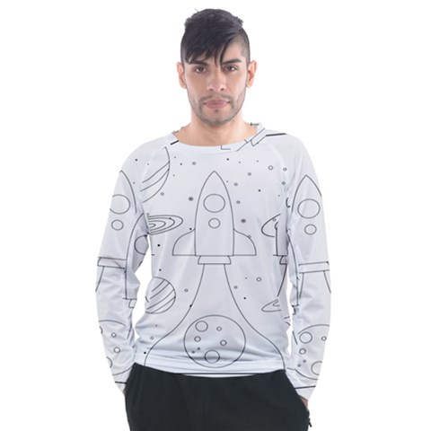 Going To Space - Cute Starship Doodle  Men s Long Sleeve Raglan Tee by ConteMonfrey