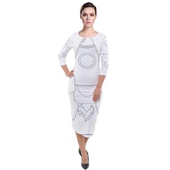 Starship Doodle - Space Elements Quarter Sleeve Midi Velour Bodycon Dress by ConteMonfrey