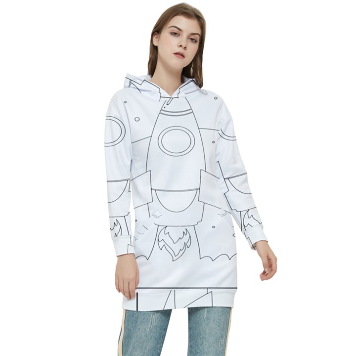 Starship Doodle - Space Elements Women s Long Oversized Pullover Hoodie