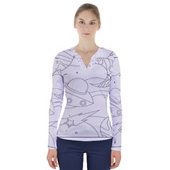 Starships Silhouettes - Space Elements V-neck Long Sleeve Top by ConteMonfrey