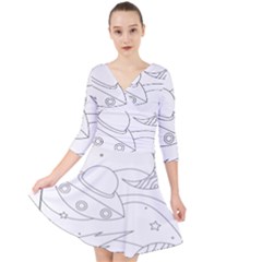 Starships Silhouettes - Space Elements Quarter Sleeve Front Wrap Dress by ConteMonfrey