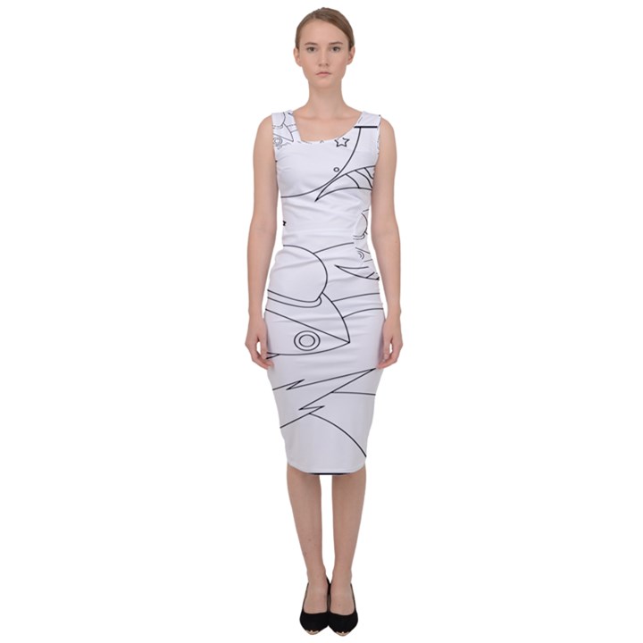 Starships Silhouettes - Space Elements Sleeveless Pencil Dress