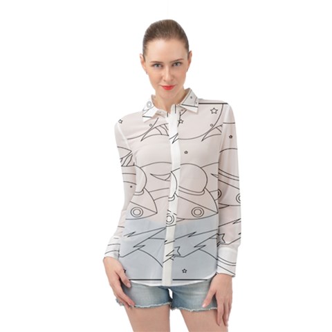 Starships Silhouettes - Space Elements Long Sleeve Chiffon Shirt by ConteMonfrey