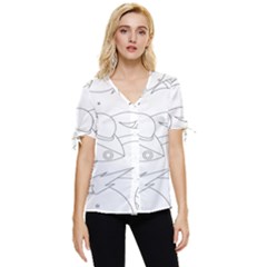 Starships Silhouettes - Space Elements Bow Sleeve Button Up Top by ConteMonfrey