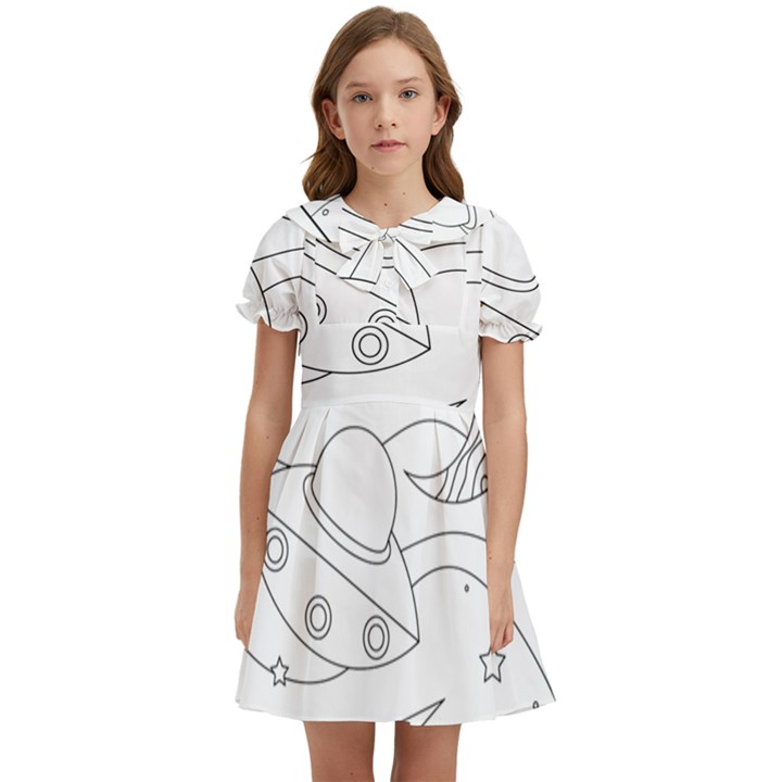 Starships Silhouettes - Space Elements Kids  Bow Tie Puff Sleeve Dress