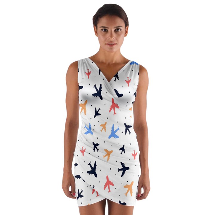 Sky birds - Airplanes Wrap Front Bodycon Dress