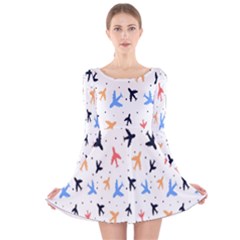 Sky birds - Airplanes Long Sleeve Velvet Skater Dress