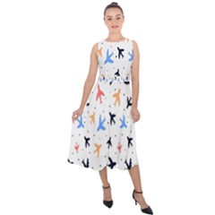 Sky birds - Airplanes Midi Tie-Back Chiffon Dress