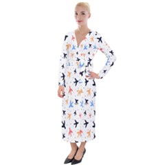 Sky birds - Airplanes Velvet Maxi Wrap Dress