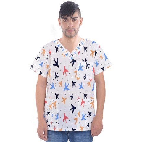 Sky Birds - Airplanes Men s V-neck Scrub Top by ConteMonfrey