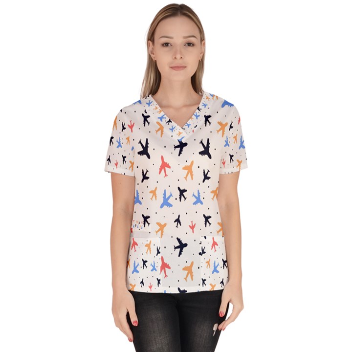 Sky birds - Airplanes Women s V-Neck Scrub Top