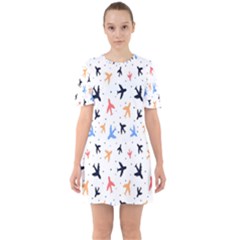 Sky Birds - Airplanes Sixties Short Sleeve Mini Dress by ConteMonfrey