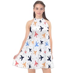 Sky birds - Airplanes Halter Neckline Chiffon Dress 