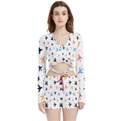 Sky birds - Airplanes Velvet Wrap Crop Top and Shorts Set