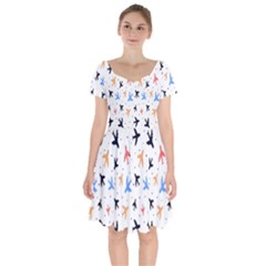 Sky birds - Airplanes Short Sleeve Bardot Dress