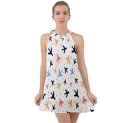 Sky birds - Airplanes Halter Tie Back Chiffon Dress