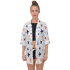 Sky birds - Airplanes Open Front Chiffon Kimono