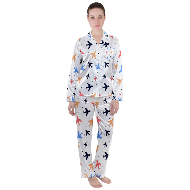 Sky birds - Airplanes Satin Long Sleeve Pajamas Set