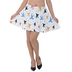 Sky Birds - Airplanes Velvet Skater Skirt by ConteMonfrey