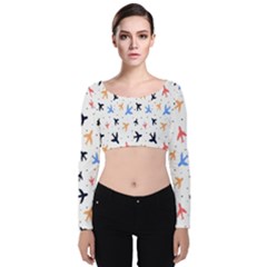 Sky birds - Airplanes Velvet Long Sleeve Crop Top