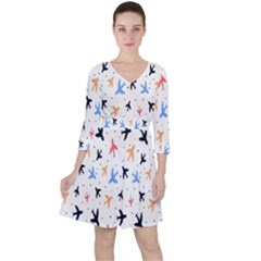 Sky birds - Airplanes Quarter Sleeve Ruffle Waist Dress