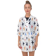 Sky birds - Airplanes Half Sleeve Chiffon Kimono