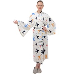 Sky birds - Airplanes Maxi Velour Kimono