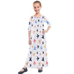 Sky birds - Airplanes Kids  Quarter Sleeve Maxi Dress