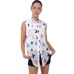 Sky birds - Airplanes Sleeveless Chiffon Button Shirt