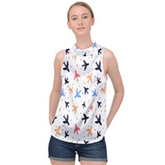 Sky birds - Airplanes High Neck Satin Top