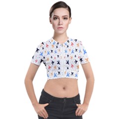 Sky birds - Airplanes Short Sleeve Cropped Jacket