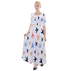 Sky birds - Airplanes Half Sleeves Maxi Dress