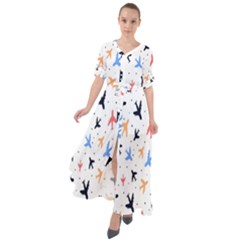 Sky Birds - Airplanes Waist Tie Boho Maxi Dress by ConteMonfrey