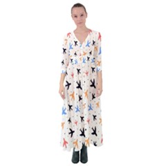 Sky birds - Airplanes Button Up Maxi Dress