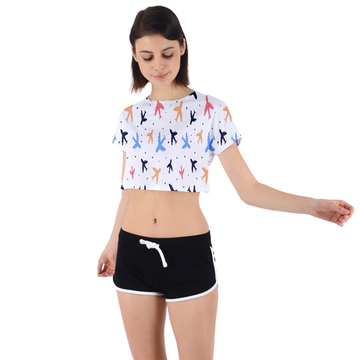 Sky birds - Airplanes Tie Back Short Sleeve Crop Tee