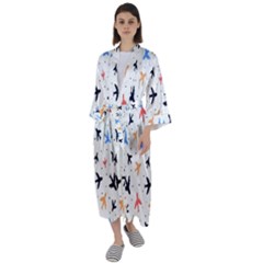 Sky birds - Airplanes Maxi Satin Kimono