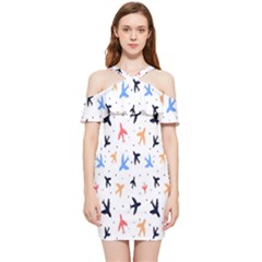 Sky birds - Airplanes Shoulder Frill Bodycon Summer Dress