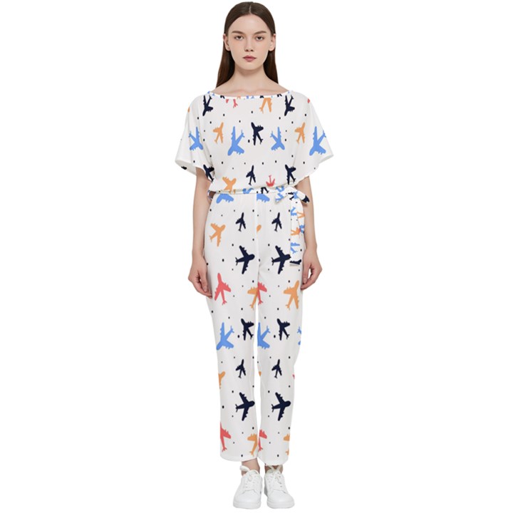 Sky birds - Airplanes Batwing Lightweight Chiffon Jumpsuit